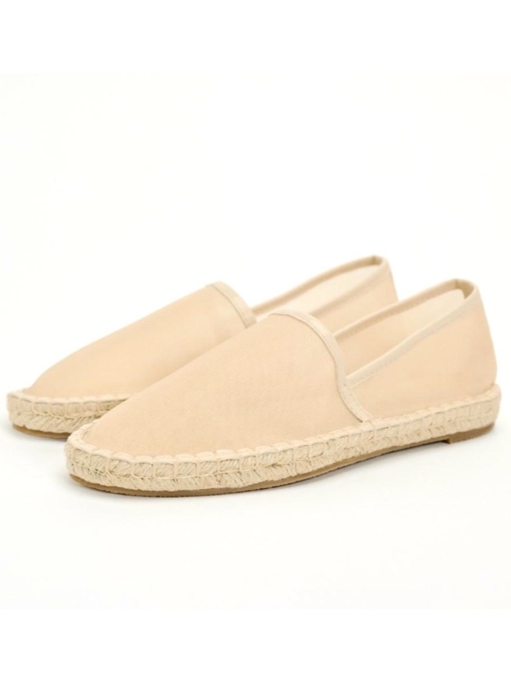 ZARA Mesh Espadrilles 6 Cream Jute Sole Slip On Flats Summer Travel Beach NWT